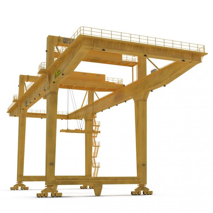 Rail Mounted Gantry Container Crane Rigged Yellow 3D model