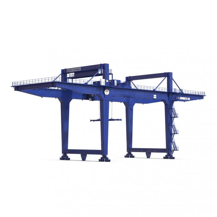 Rail Mounted Gantry Container Crane Rigged Blue 3D