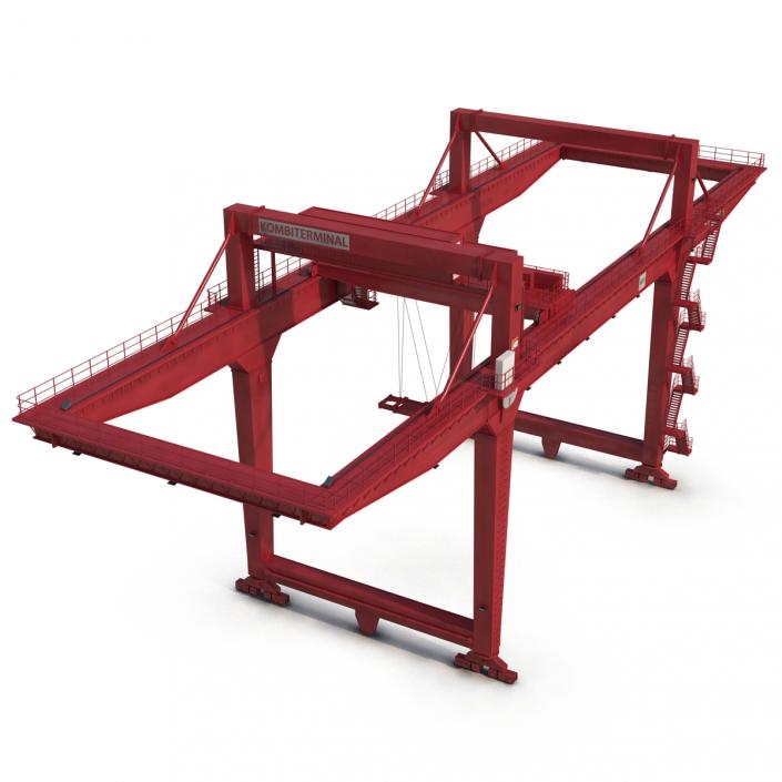3D Rail Mounted Gantry Container Crane Rigged Red