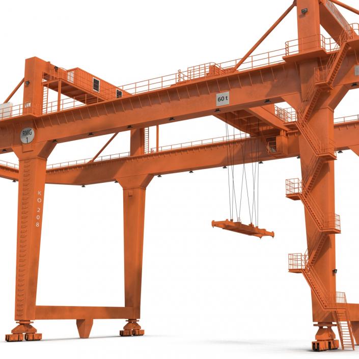 Rail Mounted Gantry Container Crane Rigged Orange 3D model