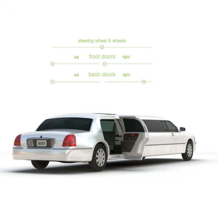 Lincoln Stretch Car Limousine White Rigged 3D