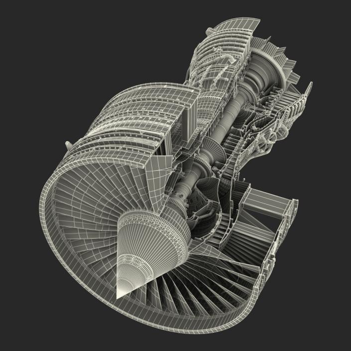 Turbofan Aircraft Engine Sectioned 3D model
