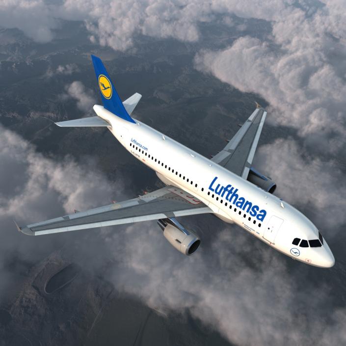 3D Airbus A319 Lufthansa Rigged model