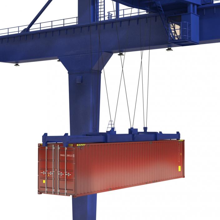 Rail Mounted Gantry Container Crane Blue and 40 ft ISO Container 3D model