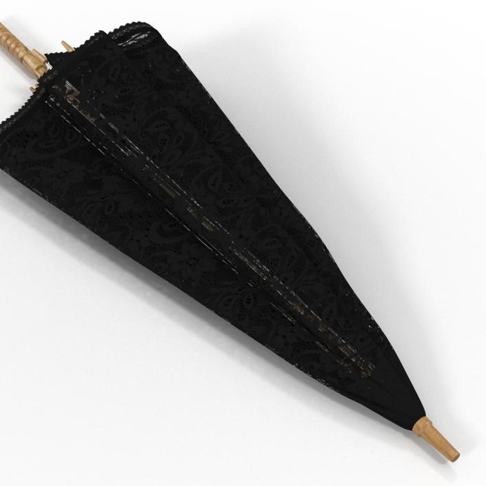 Umbrella Lace Parasol Folded Black 3D model