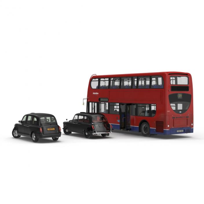 3D London Bus and Taxi Rigged Vehicle Set model