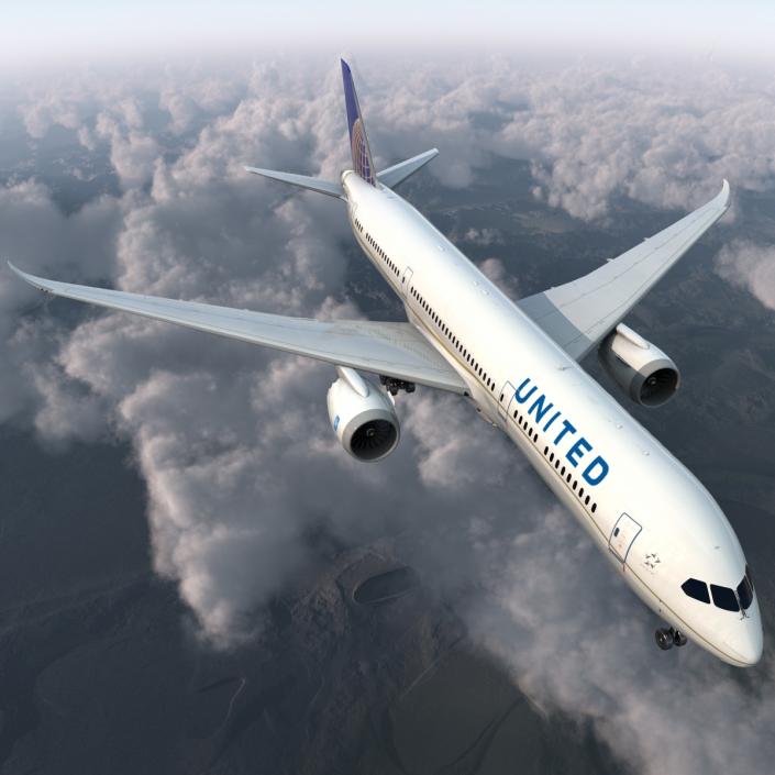 Boeing 787-9 Dreamliner United Rigged 3D