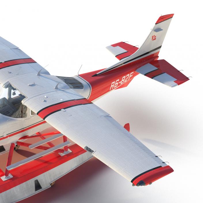 Cessna 182 Skylane on Floats Rigged Red 3D model