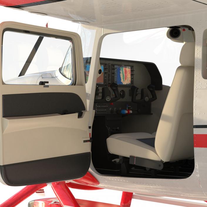 Cessna 182 Skylane on Floats Rigged Red 3D model