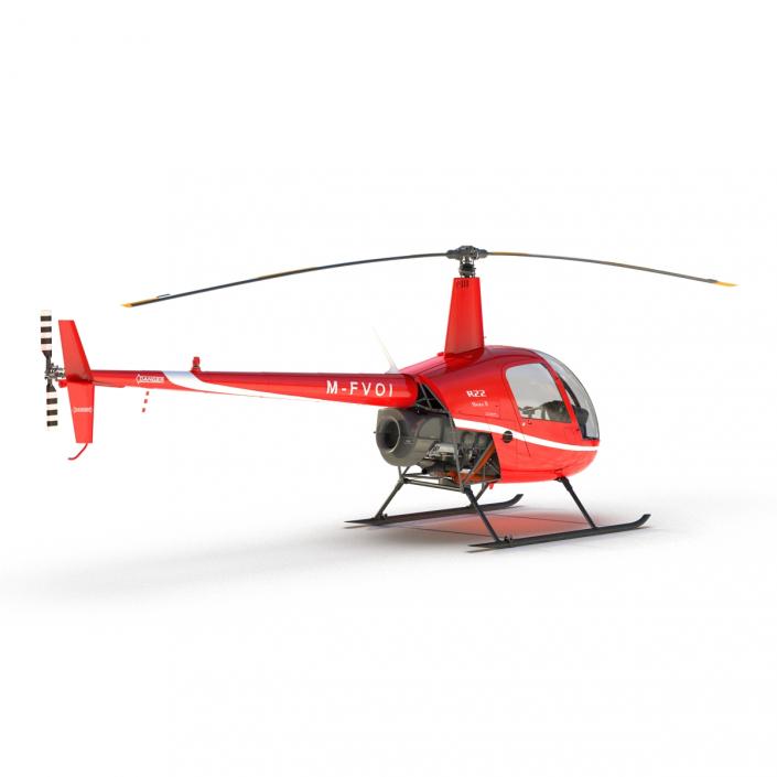 Helicopter Robinson R22 Rigged Red 3D model