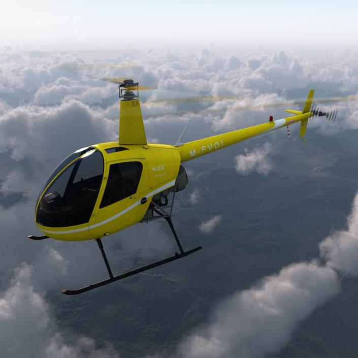 Helicopter Robinson R22 Rigged Yellow 3D