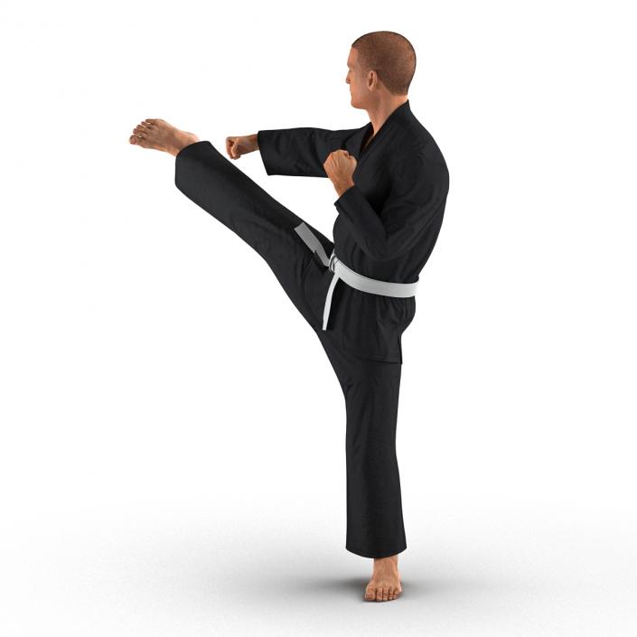 3D Karate Fighter Pose 2 Black Suit with Fur
