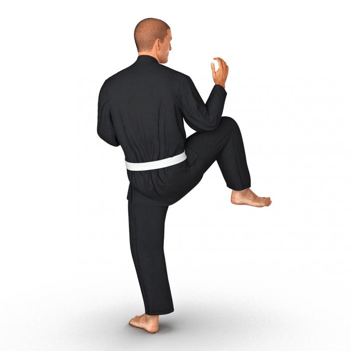 3D Karate Fighter Pose 3 Black Suit with Fur