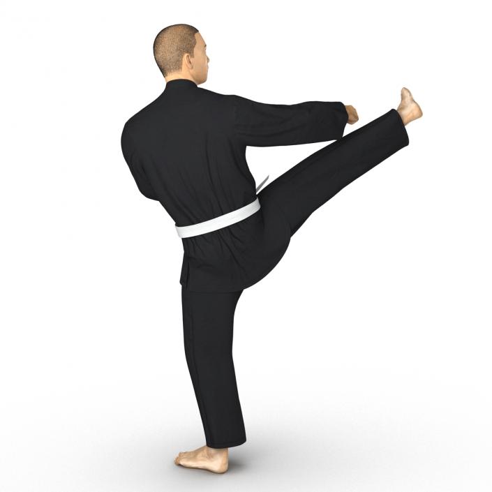 3D model Japanese Karate Fighter Black Suit Pose 2 with Fur