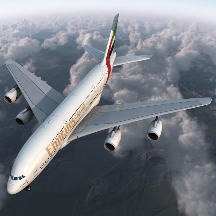 3D Airbus A380-800 Emirates Rigged