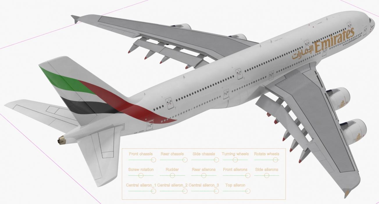 Airbus A380-1000 Emirates Rigged 3D