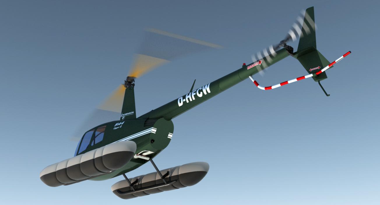 Helicopter Robinson R44 With Floats Rigged 2 3D model