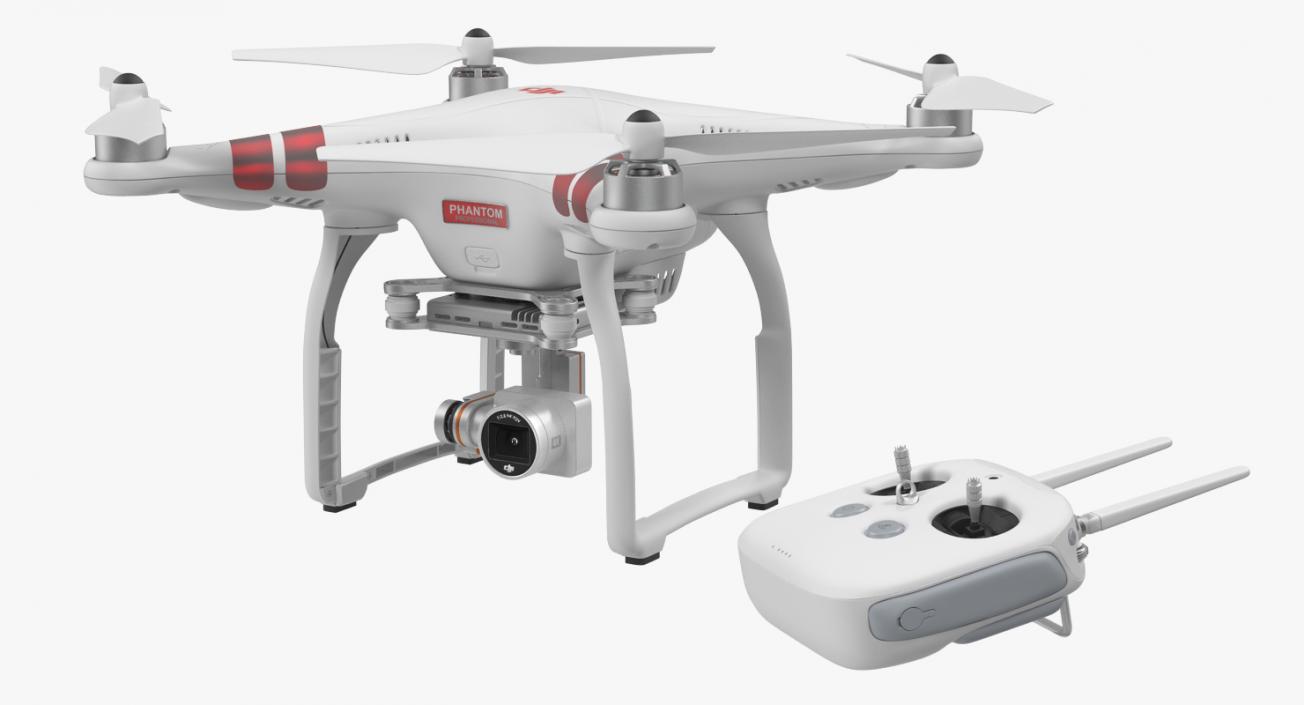 3D model DJI Phantom 3 Professional Quadcopter Set Red