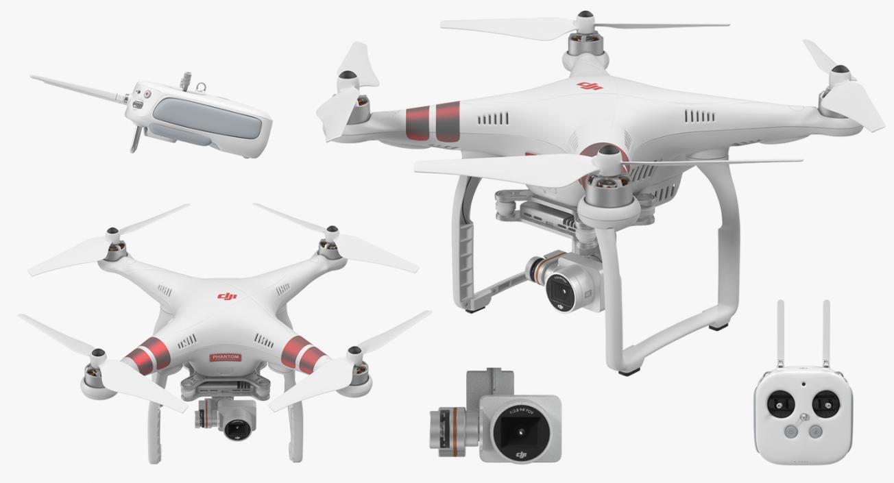 3D model DJI Phantom 3 Professional Quadcopter Set Red